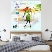 Hedendaags Meisje en Hond Uitgerekt Canvas Print (Insitu (Slaapkamer))