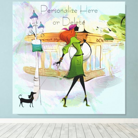 Hedendaags Meisje en Hond Uitgerekt Canvas Print (Insitu (Houten vloer))