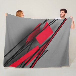 Hedendaags Minimalistisch Rood en Zwart Abstract Fleece Deken