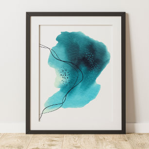 hedendaags modern Abstract Blauwgroen Groen Zwart Poster