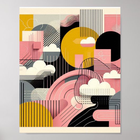 Hedendaags Modern Abstract Roze Geel Zwart Poster (Voorkant)