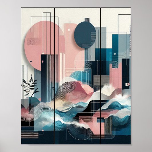 Hedendaags Modern Abstract Roze Geel Zwart Poster (Voorkant)