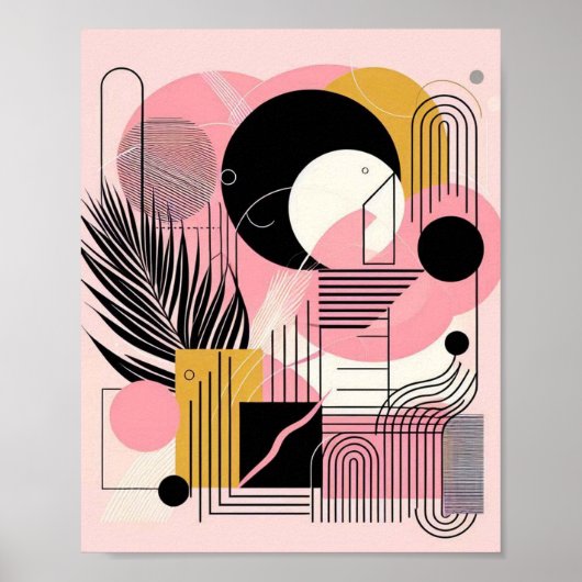Hedendaags Modern Abstract Roze Geel Zwart Poster (Voorkant)
