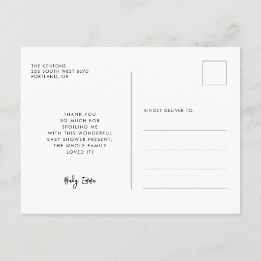 Hedendaags modern zwart Baby shower dank u Briefkaart (Achterkant)