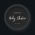 Hedendaags modern zwart Baby shower Papieren Bordje<br><div class="desc">Een gedurfde en trendy typografie voor uw feestbriefpapier,  eenvoudig maar elegant met een zwart-wit thema. Volledig aanpasbaar: u kunt indien nodig de kleuren van het lettertype en de achtergrond wijzigen.</div>