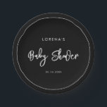 Hedendaags modern zwart Baby shower Papieren Bordje<br><div class="desc">Een gedurfde en trendy typografie voor uw feestbriefpapier,  eenvoudig maar elegant met een zwart-wit thema. Volledig aanpasbaar: u kunt indien nodig de kleuren van het lettertype en de achtergrond wijzigen.</div>