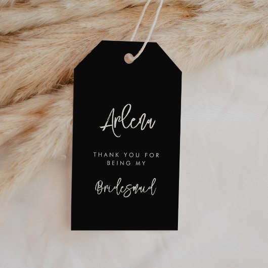 Hedendaags modern zwart bruidsmeisje dank u cadeaulabel