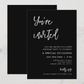 Hedendaags modern zwart Je bent uitgenodigd Kaart (Voorkant / Achterkant)