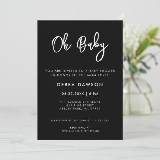 Hedendaags modern zwart Oh Baby Kaart (Staand voorkant)