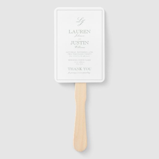 Hedendaags Monogram Sage Groene Script Trouwprogra Handwaaier (Voorkant)