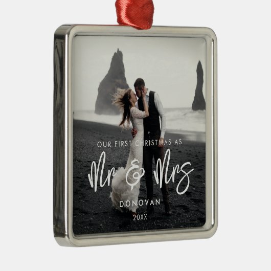 Hedendaags Onze Eerste Kerst als Mr & Mrs Foto Metalen Ornament (Rechts)