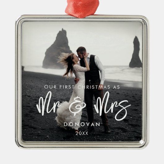 Hedendaags Onze Eerste Kerst als Mr & Mrs Foto Metalen Ornament (Voorkant)