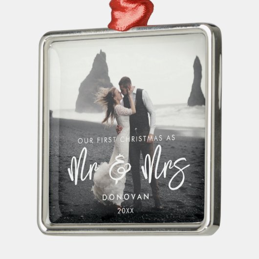 Hedendaags Onze Eerste Kerst als Mr & Mrs Foto Metalen Ornament (Links)