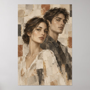 Hedendaags Portret van Paar Neutraal Abstract Muur Poster