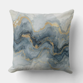 Hedendaags Rokerig Blauw Grijs Goud Wit Abstract Kussen