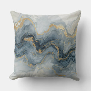 Hedendaags Rokerig Blauw Grijs Goud Wit Abstract Kussen