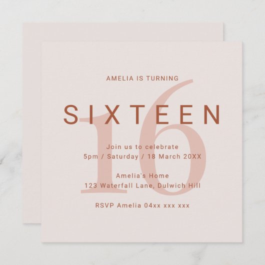 Hedendaags Roos 16e verjaardag van de uitnodiging (Voorkant / Achterkant)