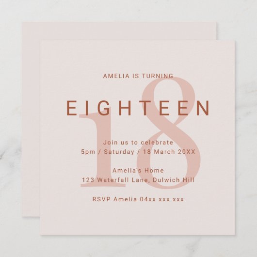 Hedendaags Roos 18e verjaardag van de uitnodiging (Voorkant / Achterkant)