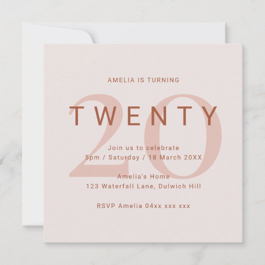 Hedendaags Roos 20e verjaardag van de uitnodiging (Voorkant)