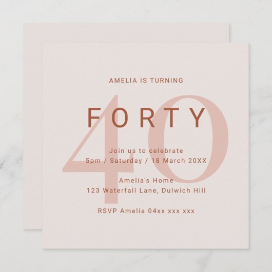 Hedendaags Roos 40e verjaardag van de uitnodiging (Voorkant / Achterkant)