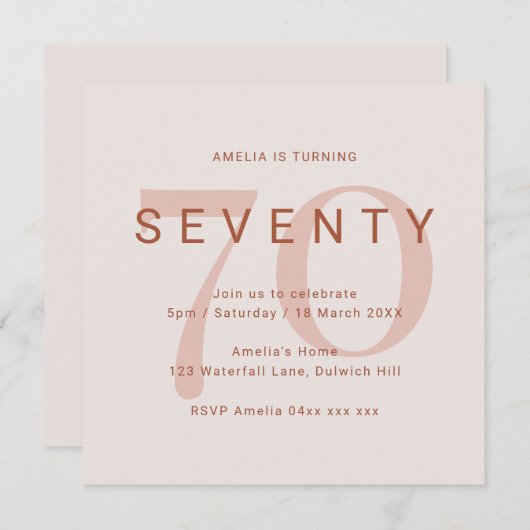 Hedendaags Roos 70e verjaardag van de uitnodiging (Voorkant / Achterkant)