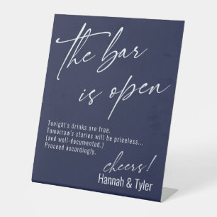 Hedendaags Schrift Navyblauw De Bar is Open Reclamebord Met Voetstuk