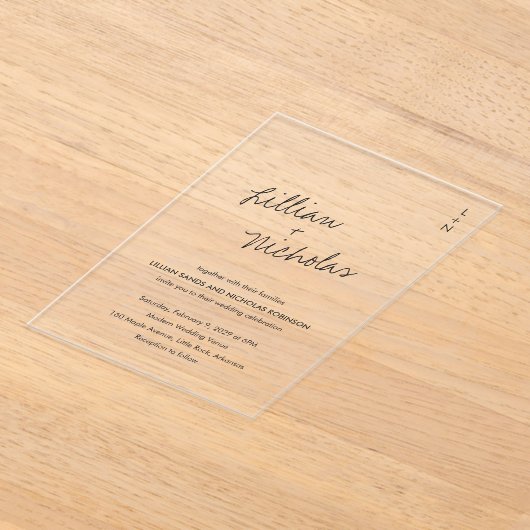 Hedendaags Script Moderne bruiloft Acryl Uitnodigingen (Laagn)