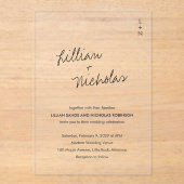 Hedendaags Script Moderne bruiloft Acryl Uitnodigingen (Voorkant)