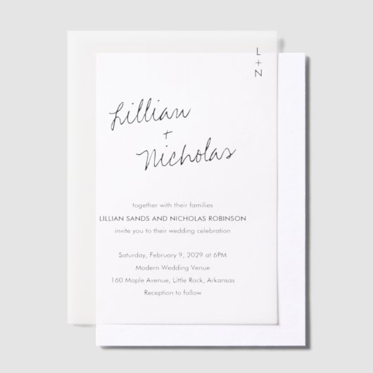 Hedendaags Script Moderne bruiloft Vellum Uitnodigingen (Offset)