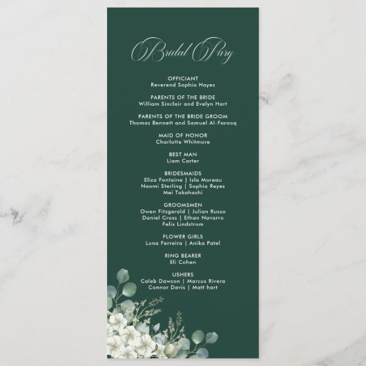 Hedendaags Smaragdgroen Bruiloftsprogramma Programmakaart (Achterkant)