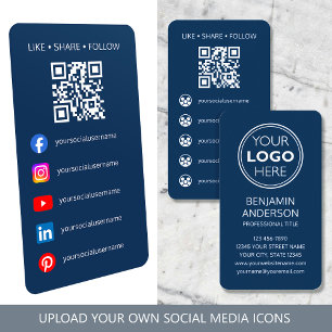 Hedendaags Social Media Logo QR Code Marineblauw Visitekaartje