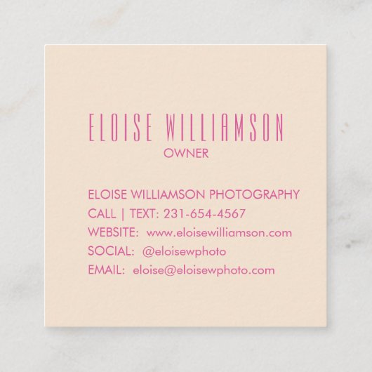 Hedendaags Trendy Chic Bold Typografie Hot Pink Vierkante Visitekaartje (Achterkant)