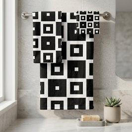 Hedendaags trendy zwart-wit vierkant patroon bad handdoek