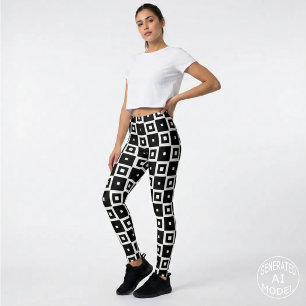 Hedendaags trendy zwart-wit vierkantjespatroon leggings