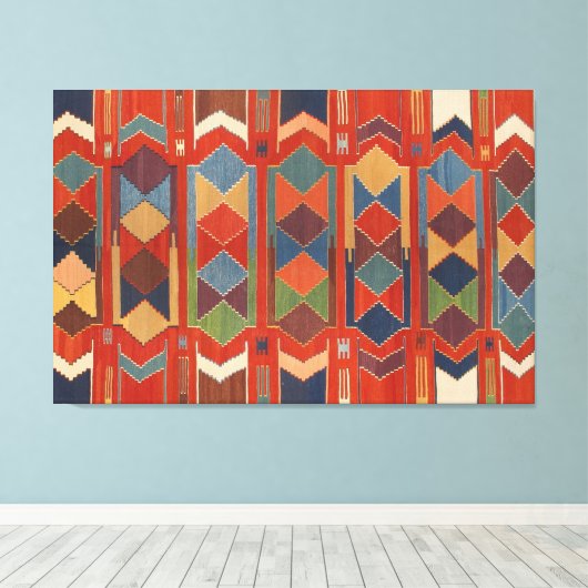 Hedendaags Turks Kilim Patroon Triptiek Canvas Afdruk (Insitu (Houten vloer))