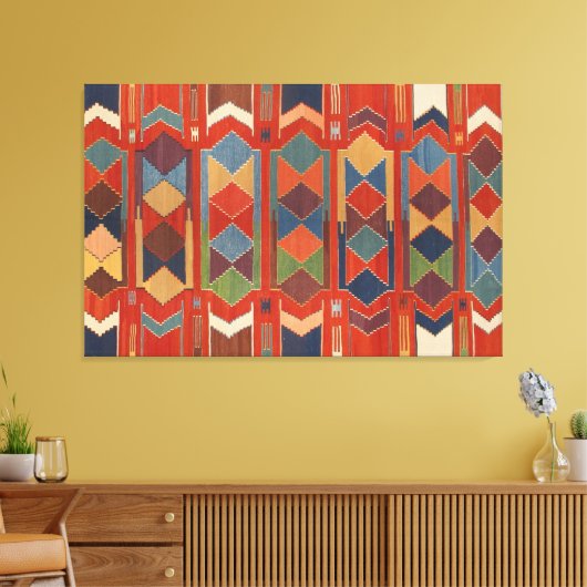 Hedendaags Turks Kilim Patroon Triptiek Canvas Afdruk (Insitu (Woonkamer))