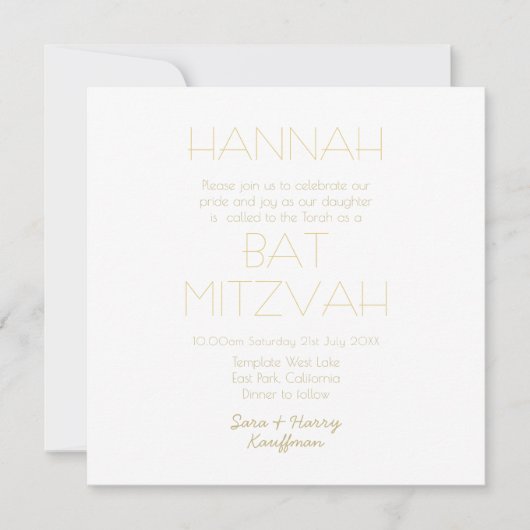Hedendaags  Wit Goud BAT BAR MITZVAH Klassieker Kaart (Voorkant)