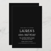 Hedendaags Wit Zwart 40e Verjaardagsfeest Kaart (Voorkant / Achterkant)