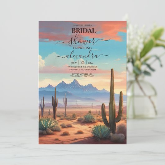 Hedendaags woestijncactus landschapsbruiloft kaart (Staand voorkant)