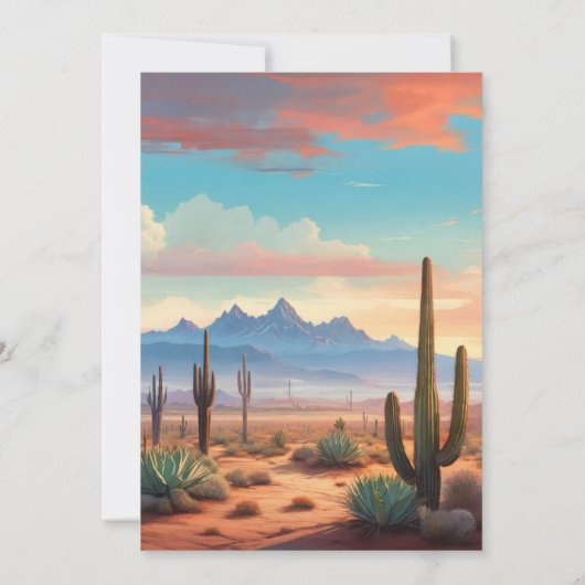 Hedendaags woestijncactus landschapsbruiloft kaart (Achterkant)