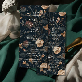 Hedendaags zwart bloemig huwelijksceremonieprogram