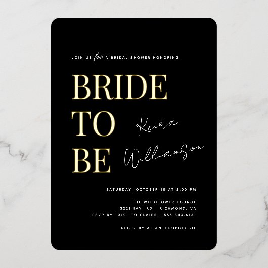 Hedendaags zwart en goud Vrijgezellenfeest Folie Uitnodiging (Voorkant)