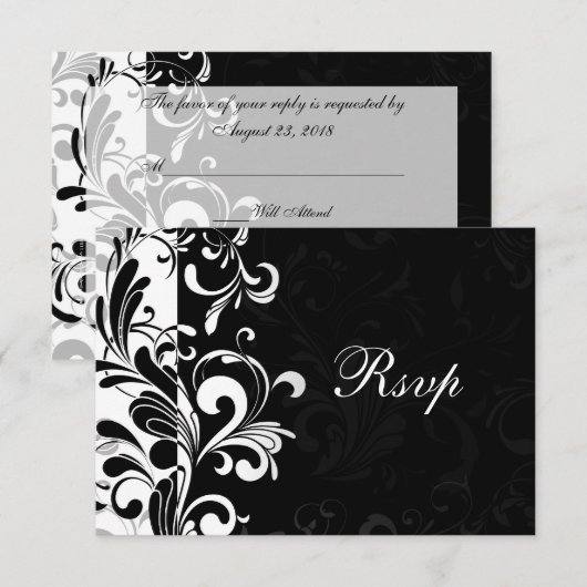 hedendaags zwart en wit zwijn RSVP kaartje (Voorkant / Achterkant)