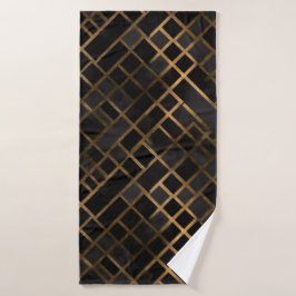 Hedendaags zwart gouden geometrisch abstract patro badhanddoek