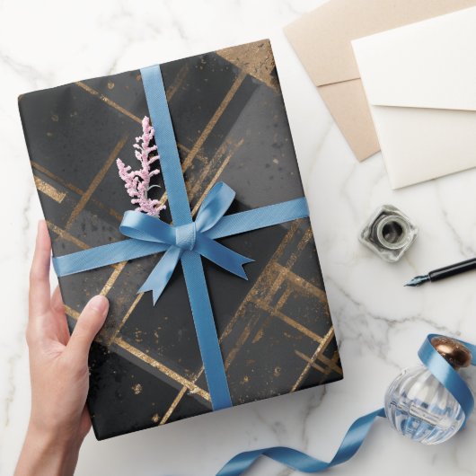Hedendaags zwart gouden geometrisch abstract patro cadeaupapier (Geschenken)