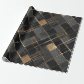 Hedendaags zwart gouden geometrisch abstract patro cadeaupapier (Uitgerold)