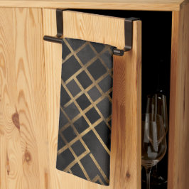 Hedendaags zwart gouden geometrisch abstract patro theedoek
