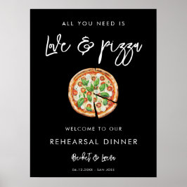 Hedendaags zwart Liefde en Pizza Repetitie diner Poster