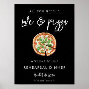 Hedendaags zwart Liefde en Pizza Repetitie diner Poster