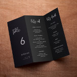 Hedendaags Zwart Menu & Tafelnummer trifold<br><div class="desc">Drievoudig huwelijksmenu & lijstaantal: allen in één, vouw enkel het document blad in 3 om uw staand menu te krijgen. Een gedurfde en trendy typografie voor uw bruiloft briefpapier, eenvoudig maar elegant met een zwart-wit thema. Volledig aanpasbaar: u kunt indien nodig de kleuren van het lettertype en de achtergrond wijzigen....</div>